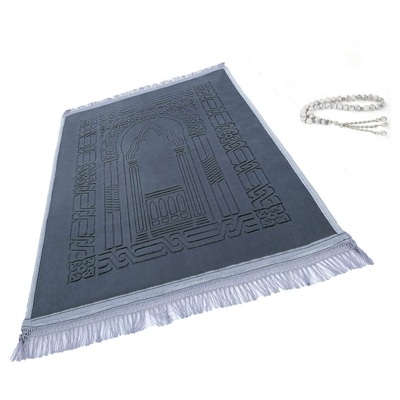 Alfombra de oración Islamika, gruesa, grande, acolchada, gris, para niños y adultos