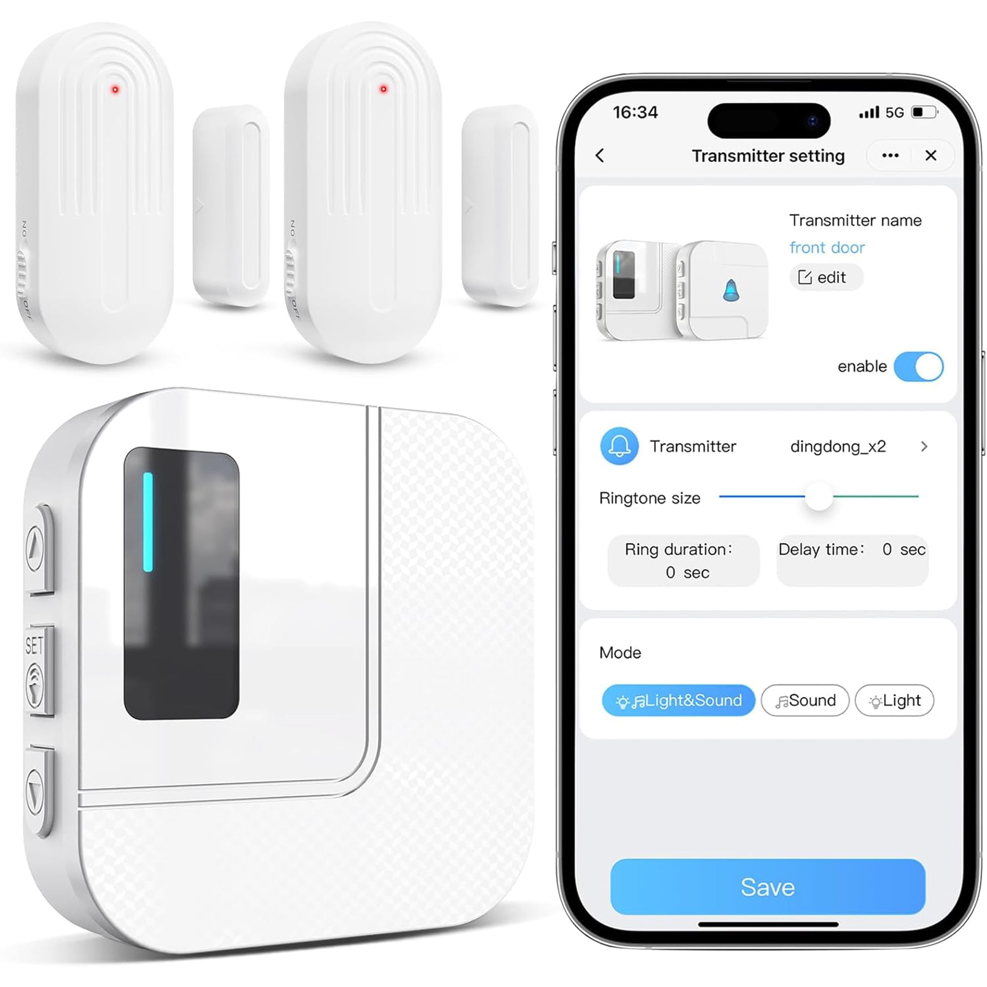 Door Chime, WiFi Door Sensor Open Chime When Ente for Business/Home/Store/Office Alert Your Phone,Alarms for Kids Safety,500 FT Range,20 tones ,2 Sensors 1 Receiver