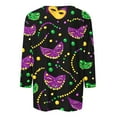 thumbnail image 4 of RKSTN Mardi Gras 3/4 Sleeve T Shirts for Women Top Oversized Crewneck Carnival Mask Print 3/4 Length Sleeve Shirt Womens Casual Round Neck Mask Tuesday Carnival Party Three Quarter Sleeve Tee Shirt, 4 of 5