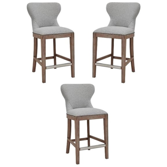 Home Square 26" Fabric Counter Stool in Cardiff Gray - Set of 3