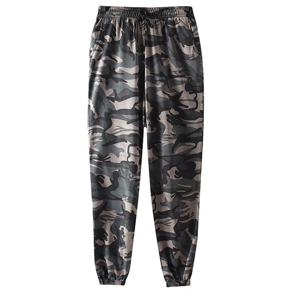 Tfken Summer Pants For Men Elastic Waist Camouflage Print Jogger Pants With Pockets Fashion Daily Wear Male Comfortable Clothes Black