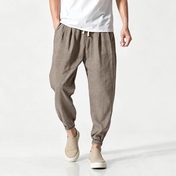 Blmnix Linen Pants Trousers for Men Joggers Low Rise Baggy Travel Pants Sweatpants Gray Ankle Taper Mens Pants Casual,XXXXXL