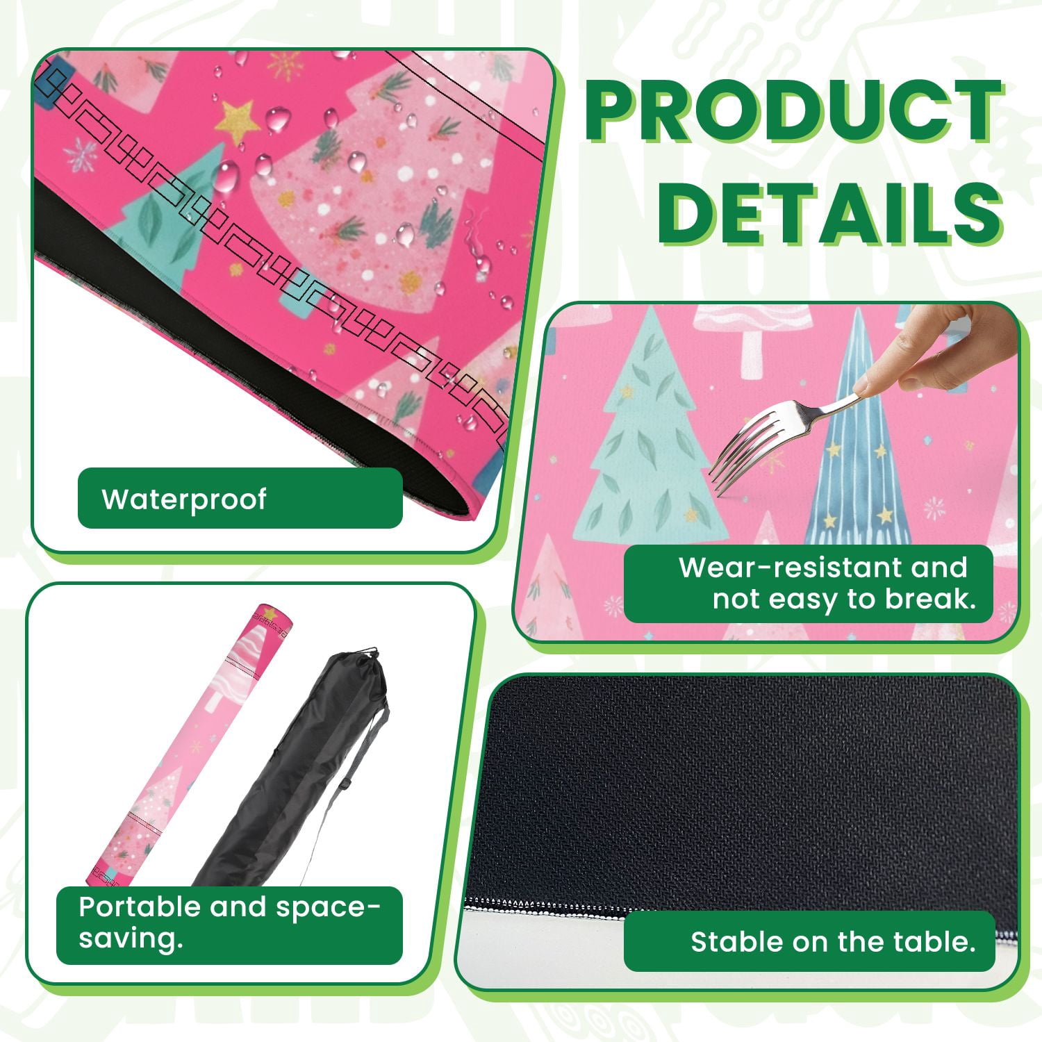 Mahjong Mat 31.5" x 31.5" Seamless Christmas trees cartoon style Pink for clothing home textile Non-Slip Noise Reduction American Mahjong Tiles Table Cover for Dominoes Poker Card Board Games Gift