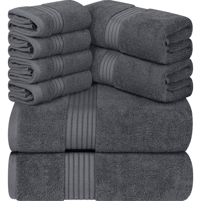 Juego de toallas Utopia Towels, 8 piezas, 100% algodón hilado en anillos, gris