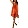 thumbnail image 2 of Franhais Women Sling Dress, Spaghetti Straps Tie-up Backless Ruffled Solid Loose Midi Dress for Club Party, 2 of 5