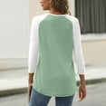 thumbnail image 3 of ADSSDQ Womens Tops 3/4 Sleeve Button Down Shirts Henley V Neck Loose Casual Blouses Color Block Tshirts Mint Green S, 3 of 4