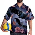 thumbnail image 4 of Bats Men's Casual Printed Poplin Short Sleeve Button Down Beach Shirt with Spread Collar Top, 4 of 6
