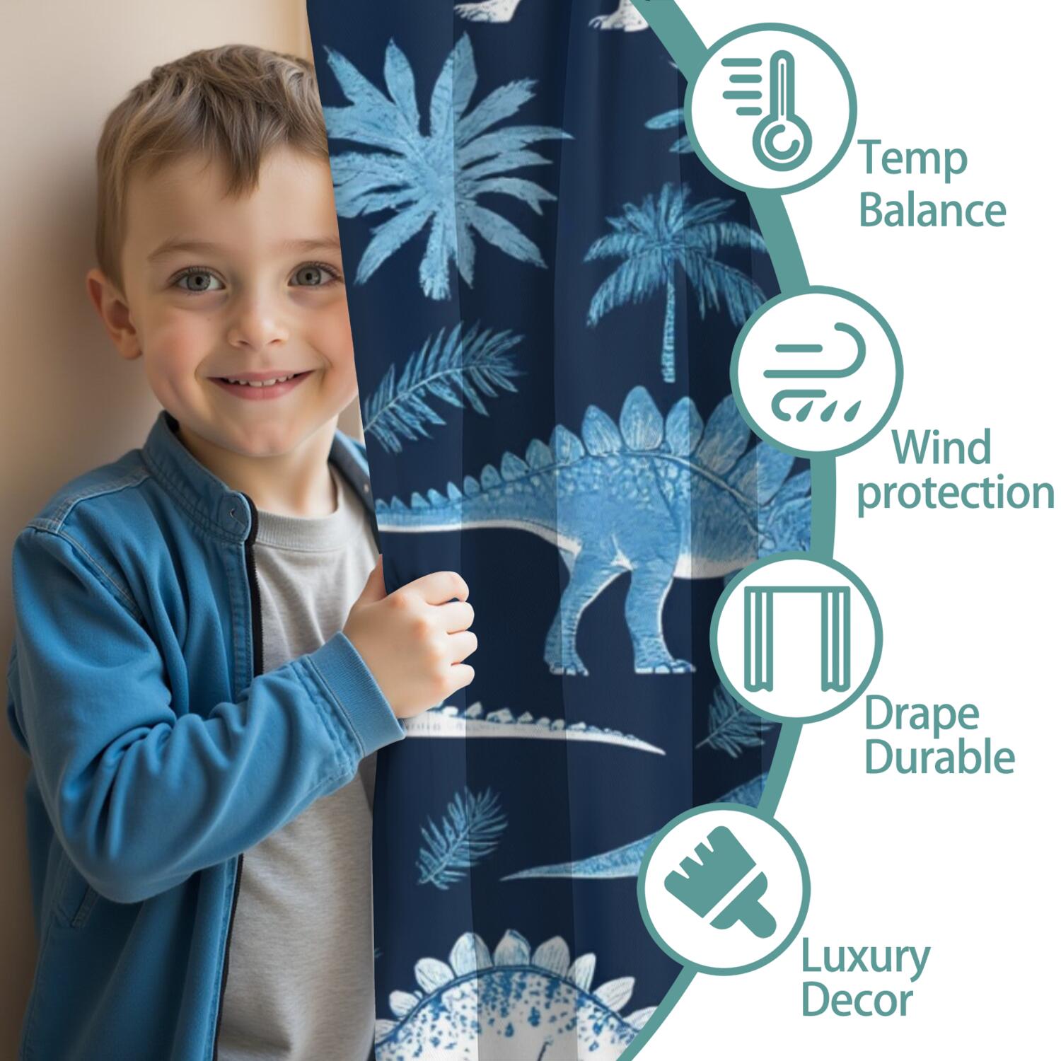 Blackout Kids Curtains,Cute Dinosaur Pattern Childrens Insulated Curtains Set Of 2,Bedroom Essentials,Toddler Room Decor 52x84in(132x213cm)