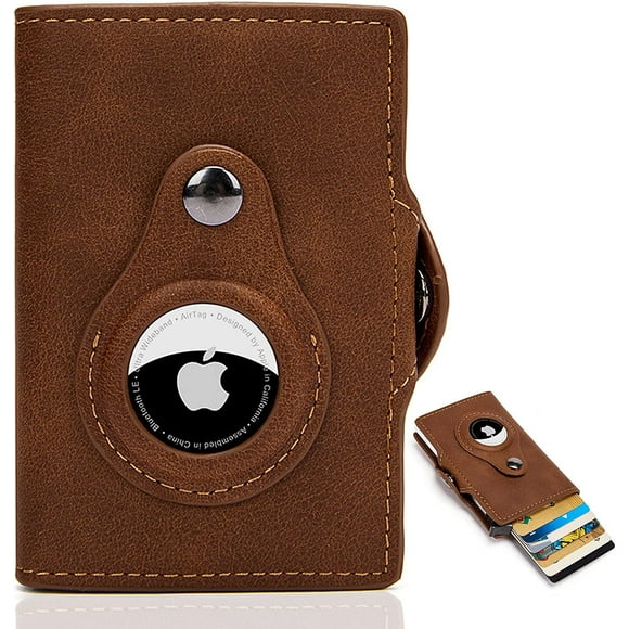 Men's Smart Airtag Wallet with Coin Compartment Card Holder for Small RFID Protection（brown）