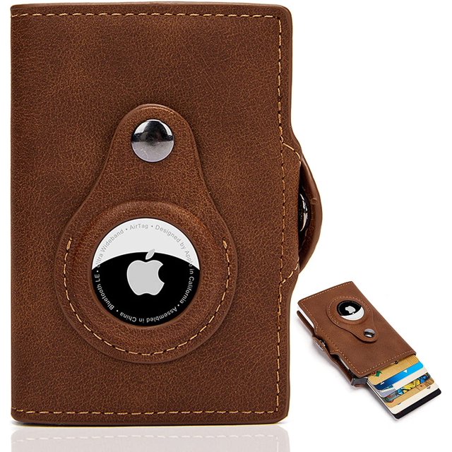 Billetera inteligente Airtag para hombre con compartimento para monedas y tarjetero para protección RFID pequeña (marrón)