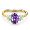 thumbnail image 3 of Gem Stone King 1.65 Ct Purple Amethyst White Simulated Opal 18K Yellow Gold Plated Silver Ring (Size 9), 3 of 6