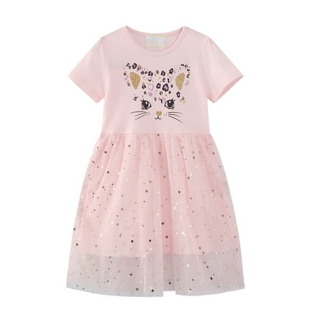 

Maxcozy Toddler Little Girls Flowers Dress Short Sleeves Casual Summer Jumpskirt Playwear Dresses 1-2T