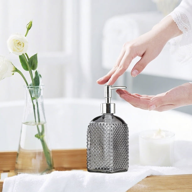 Botellas Dispensadoras De Vidrio unidad de botella dispensadora de jabón líquido de vidrio gris de 500 ml, recargable, para baño. Rkxzt