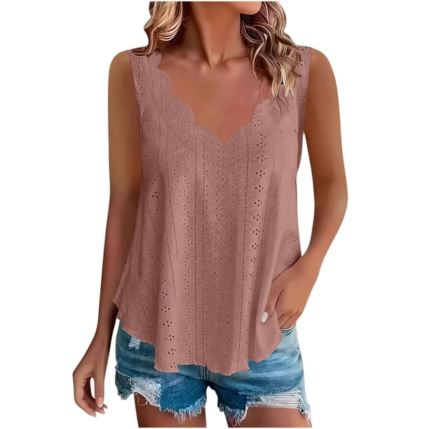 Tops sin Mangas de las Mujeres Casual Color Sólido Irregular Hem Tanque Blusa Suave Poliéster Primavera Verano Capa Cami