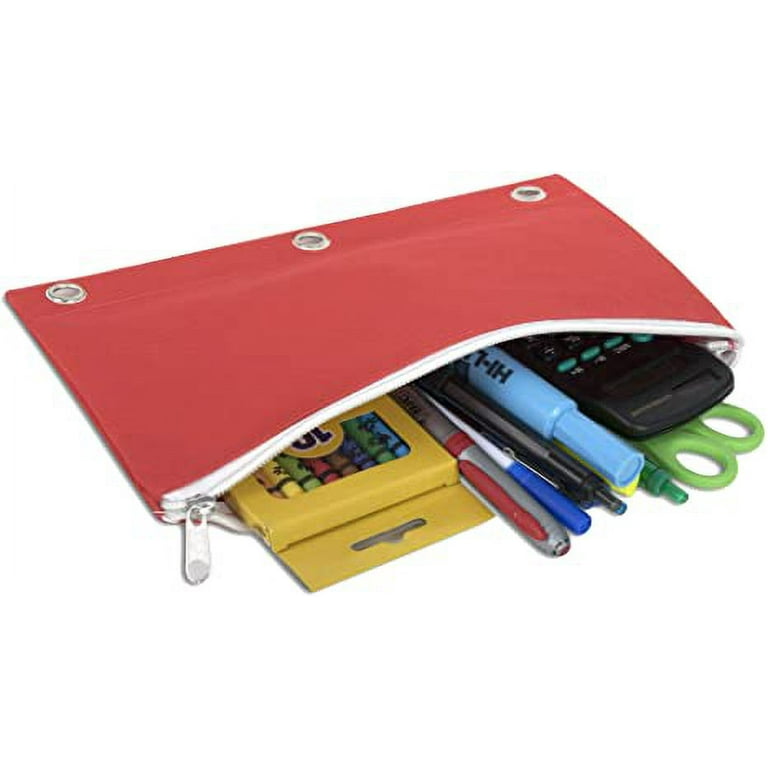 Trailmaker 7 Ring Canvas Cloth Pencil Pouches in Bulk Assorted Color Bundles (96 Pencil Cases in 8 Colors)
