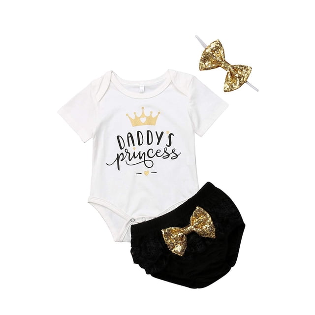 Gupgi Bébé Fille Tenue 3PCS Ensemble Manches Courtes Arc PP Shorts Bandeau