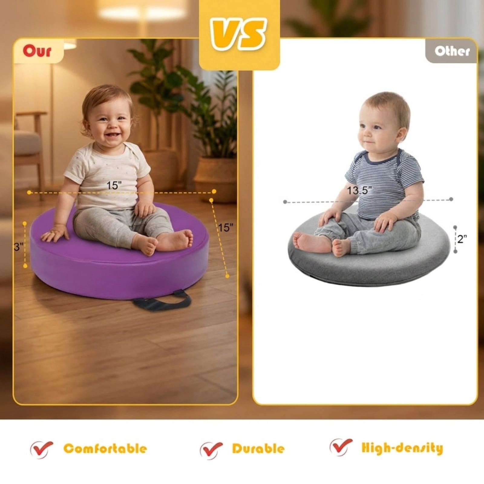 Furnibear 6 Pieces 15 Inch Round Toddler Floor Cushions Soft Foam Seating Set for Kids Playroom Nursery Reading Nook and Living Room, Multicolor