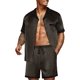 thumbnail image 3 of Ekouaer Men Satin Silk Pajamas Set with Pockets Sleepwear Shorts Satin Summer Loungewear 2 Piece Button Down Set S-XXL, 3 of 5