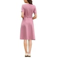 thumbnail image 3 of INSPIRE CHIC Women's A-Line Dress with Belted Summer Short Sleeve 2026 Split Neck Dresses L Pink, 3 of 4