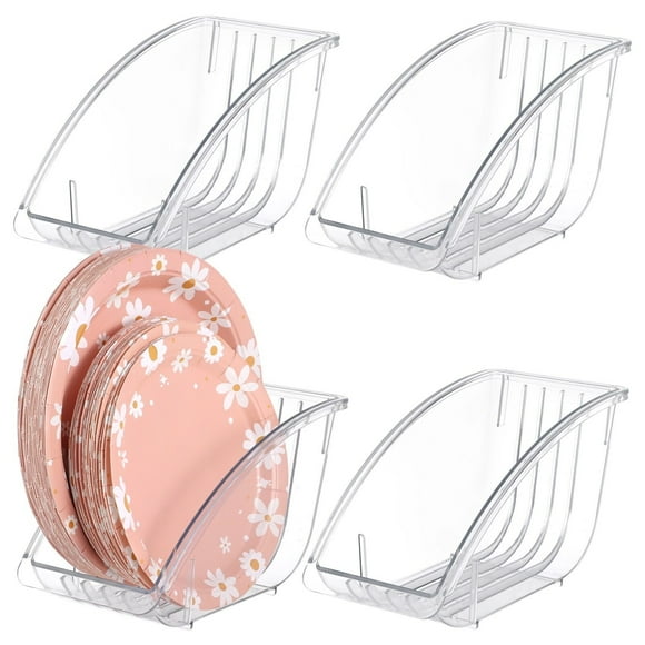 4PCS Paper Plate Holders, Plastic Dinner Plate Organizers, Dish Drainer Paper Plate Dispenser, Plate Organizers for Kitchen Cabinets Plate, Kitchen Storage Racks Dish Cradle for Countertop