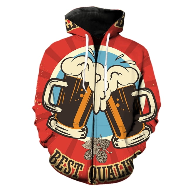 Sudadera con capucha y cremallera para hombre, diseño de festival de cerveza de dibujos animados, para adolescentes, con capucha, chaquetas con estampado 3D, estilo hip hop unisex de gran tamaño.