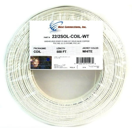 Alarm Wire 22 Gauge 1000' Copper Security Cable White  UL Listed (2  500'
