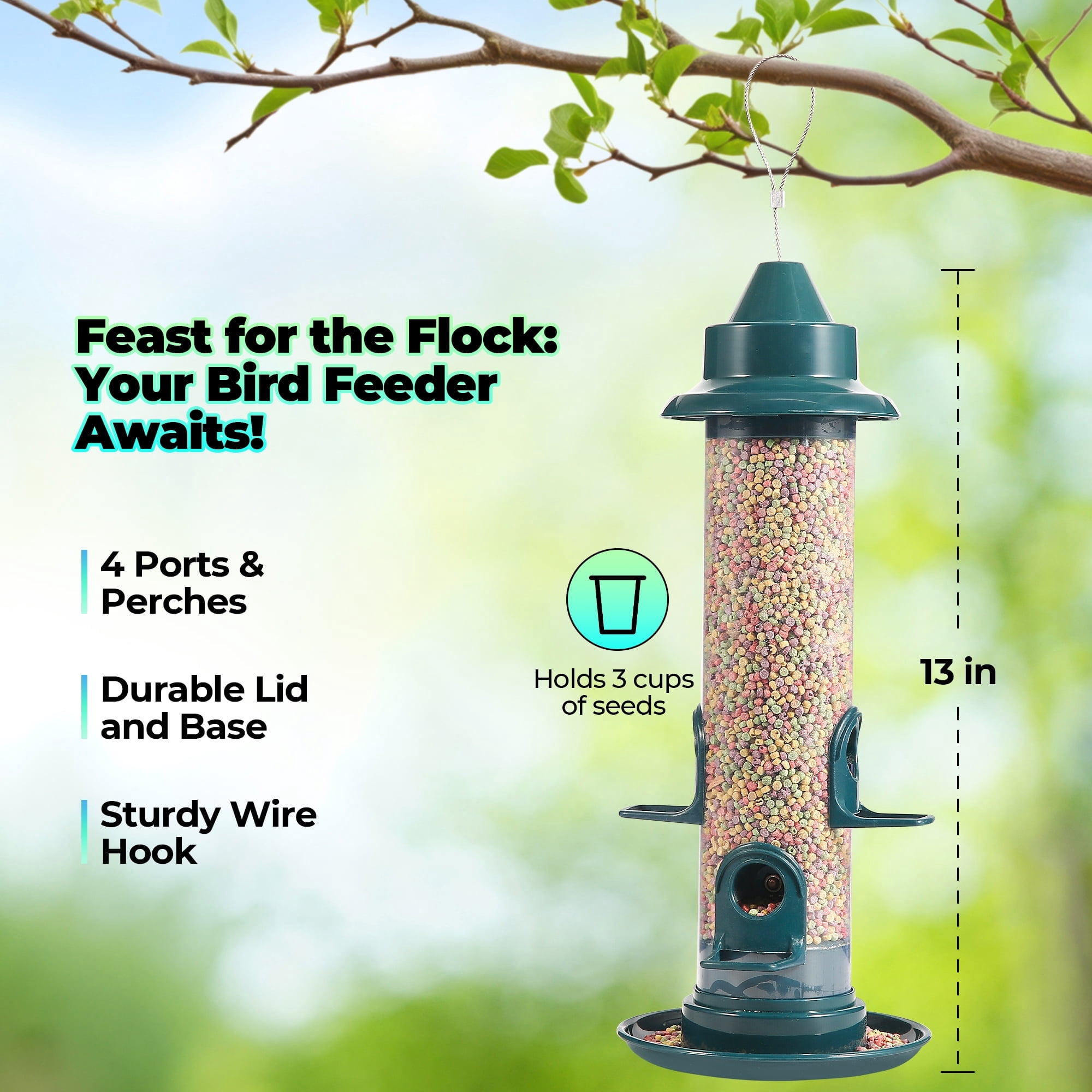 CWMMLS Tube Bird Feeders for Outdoors Hanging, Squirrel Proof Wild Bird Feeders with 4 Feeding Ports, Attract a Variety of Hummingbird, Garden Yard Decoration