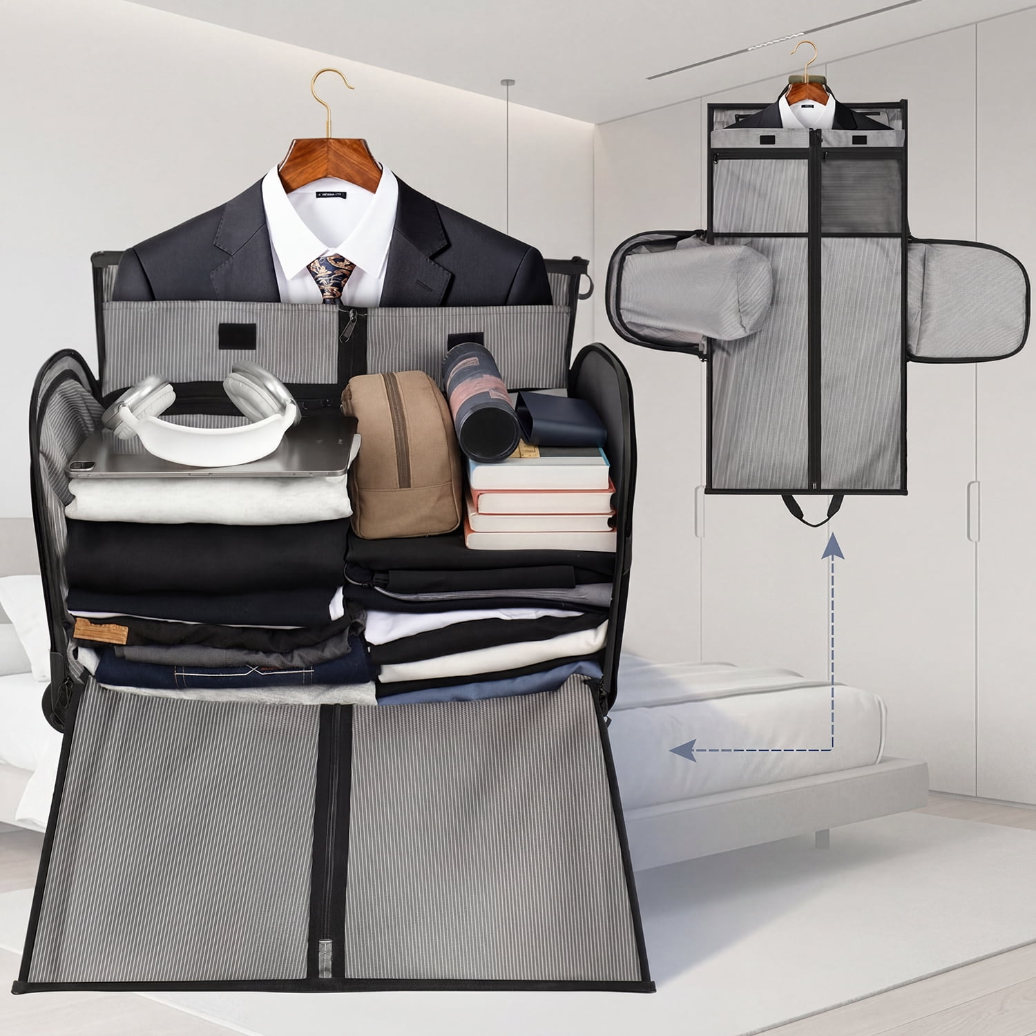 New York Xpress Convertible Rolling Garment Bag for Travel, with Wheels & Shoe Pouch, for Weekend & Business, Black, RG161