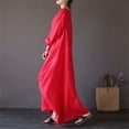 thumbnail image 4 of JUNWELL Spring New Loose Size Round Neck Mid-Sleeve Large Swing Cotton And Linen Long Dress, 4 of 7