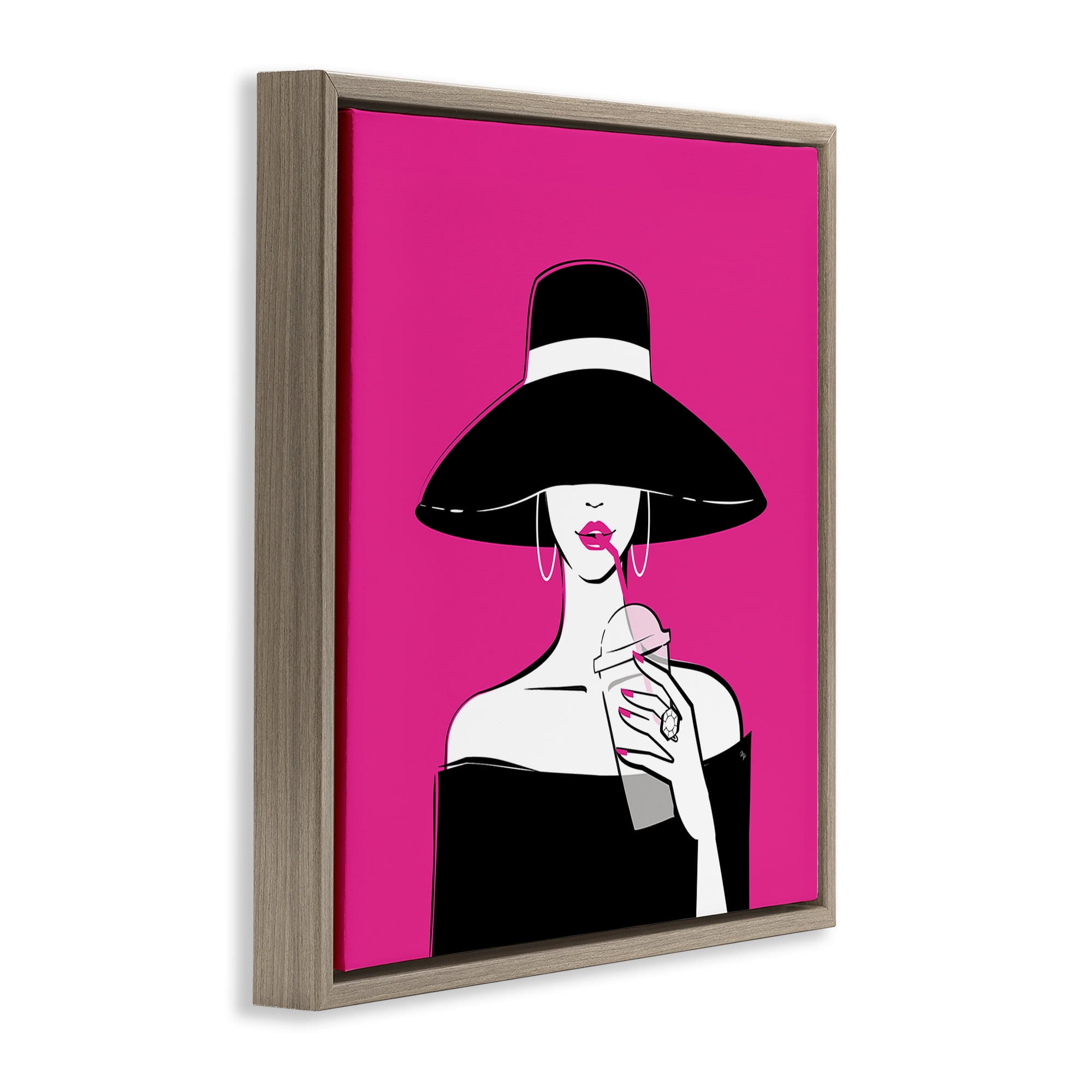 Stupell Industries Black Hat Glamourous Woman Brown Framed Floater Canvas Wall Art, design by Martina Pavlova