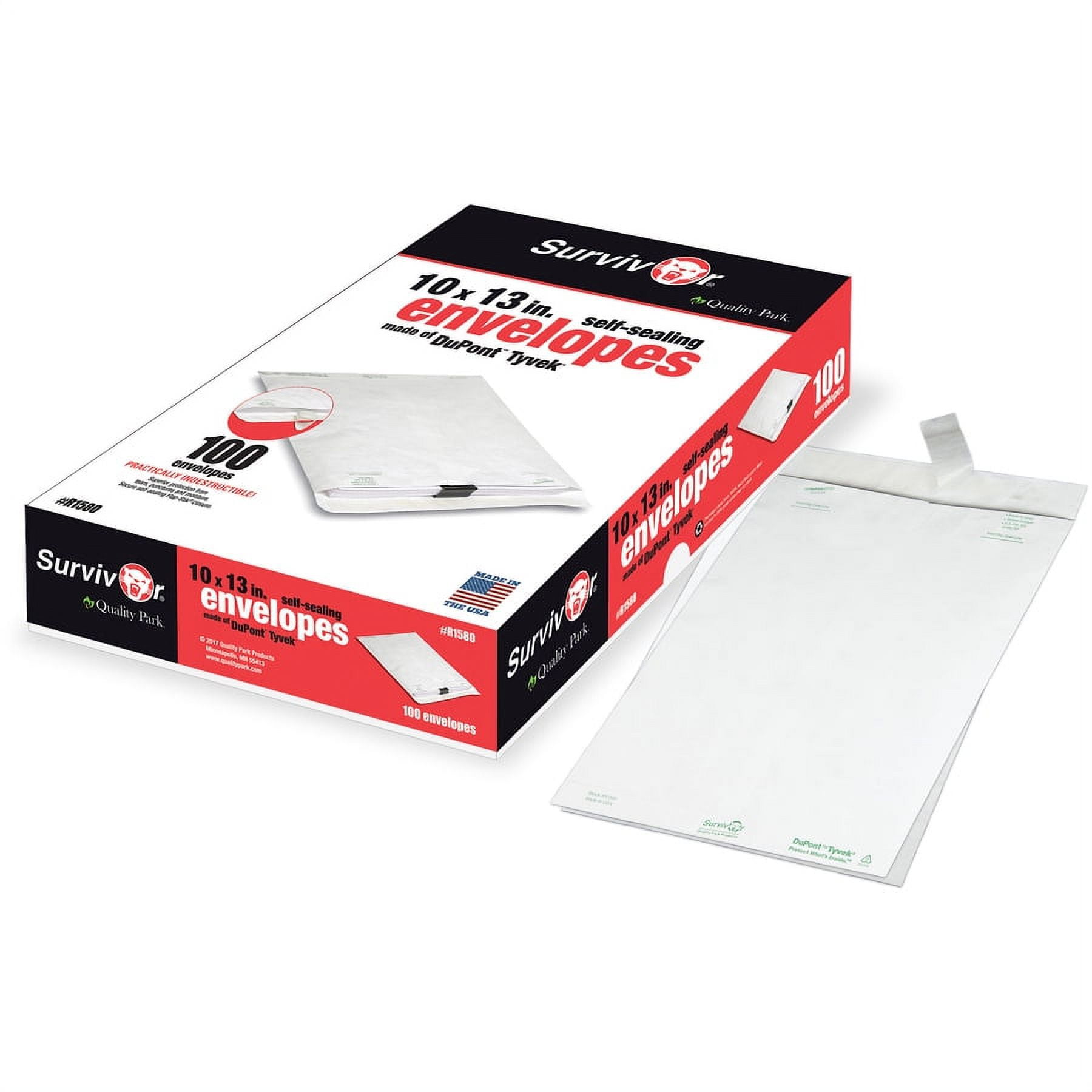 Quality Park, QUAR1580, Flap-Stik Open-end Envelopes, 100 / Box, White