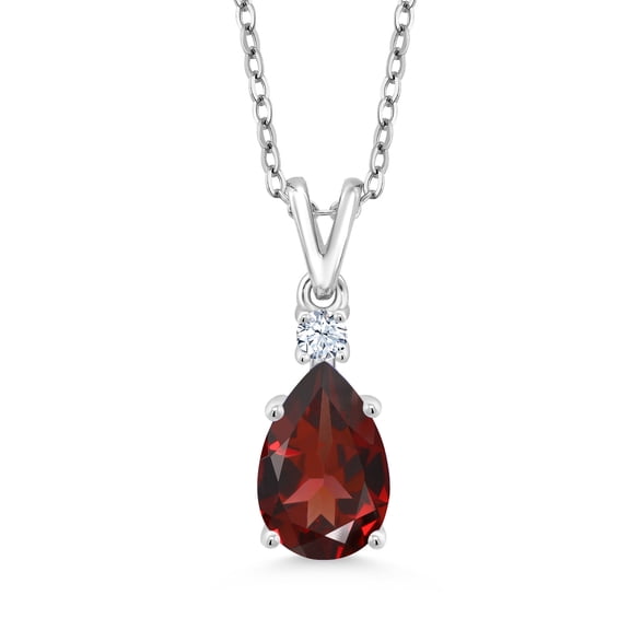 Gem Stone King 925 Sterling Silver Red Garnet Pendant Necklace for Women | 2.05 Cttw | Gemstone Birthstone | Pear Shape 10X7MM | With 18 inch Chain