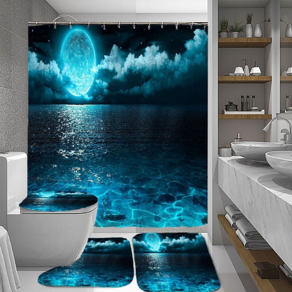 Watson Bathroom Accessories - Blue Ocean Polyester Shower Curtain Set