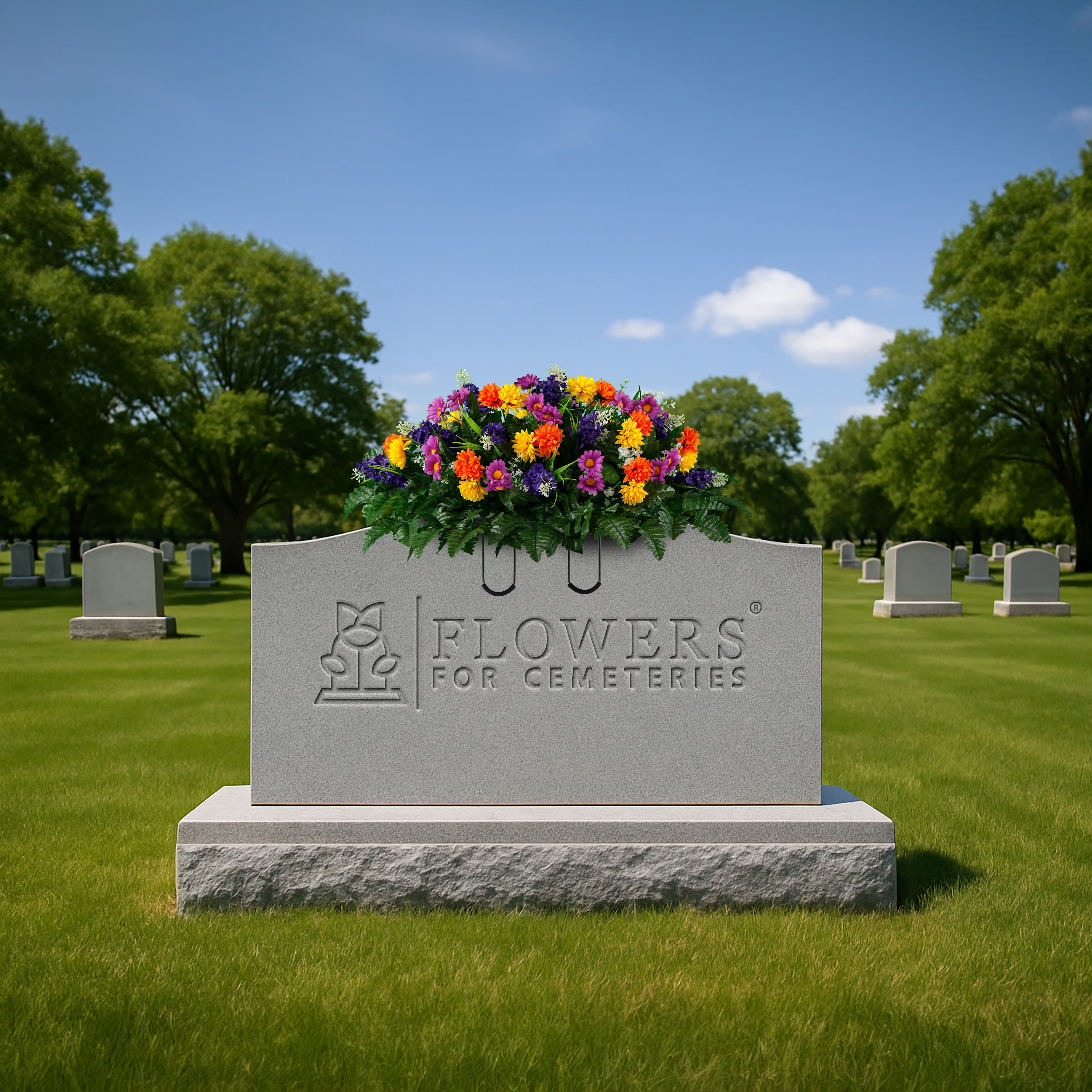 Sympathy Silks Artificial Cemetery Flowers - Purple Violet Yellow Wildflower Mix - Outdoor Saddle for Headstone