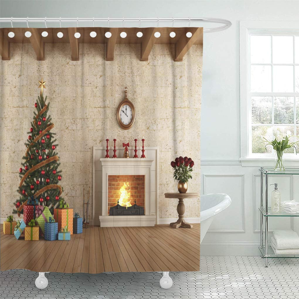 Fireplace In Bathroom Wall
 - Yusdecor Red Wall Vintage Living Room Christmas Tree And Fireplace Bathroom Decor Bath Shower Curtain 66x72 Inch Walmart Canada