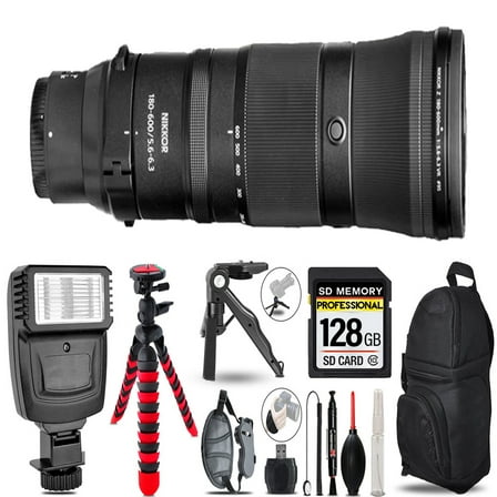 Nikon Z 180-600mm f/5.6-6.3 VR Lens   Slave Flash   Tripod - 128GB Accessory Bundle (International Version)
