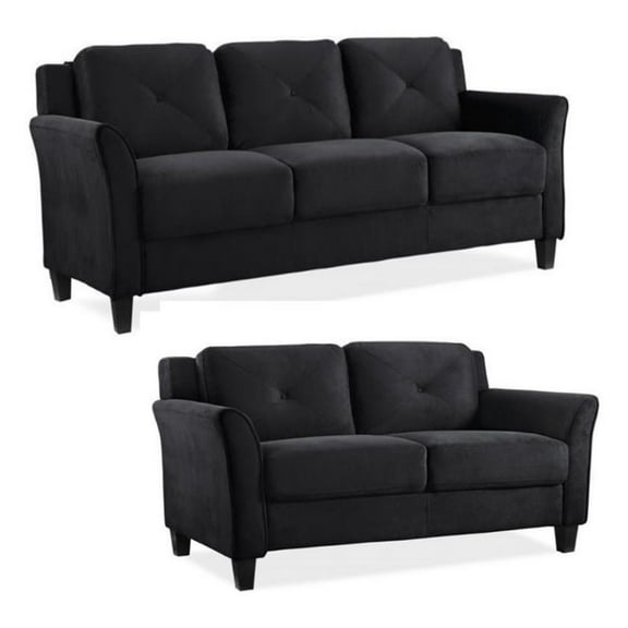 Pemberly Row Transitional 2 Piece Set with Sofa and Loveseat in Black