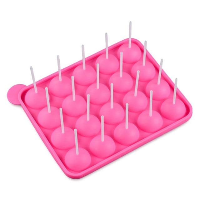 Molde para hacer estallar pasteles de silicona de 20 cavidades, bandeja con molde para hornear piruletas, molde de silicona para piruletas de 20 agujeros y 8 conectados, color rosa
