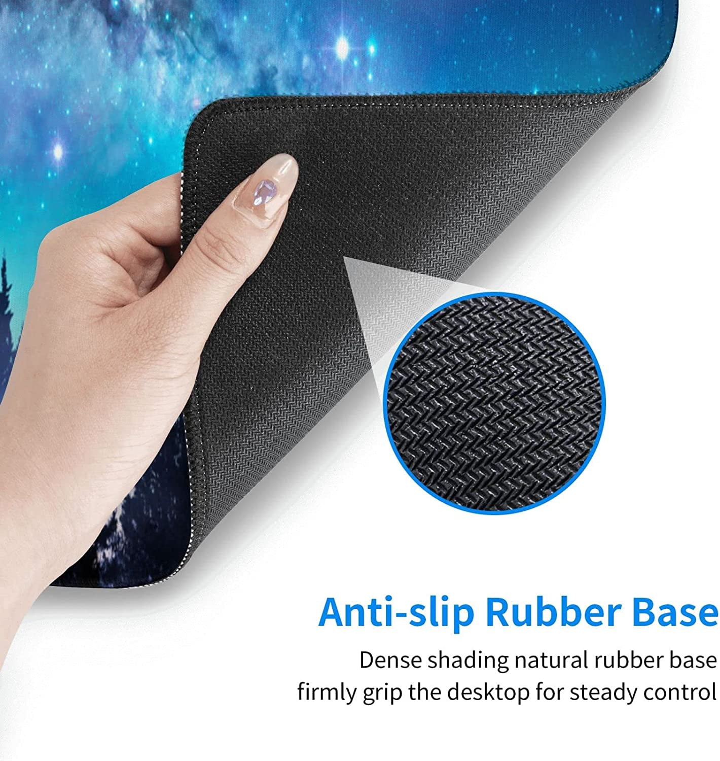Galaxy XL Large Gaming Mouse Pad, Full Desk Mousepad with Milky Way and Moon in Night Forest, Extended Big Computer Mat for Desk, Non Slip Long Deskpad for Men Office (Blue, 31.5*11.8 in)