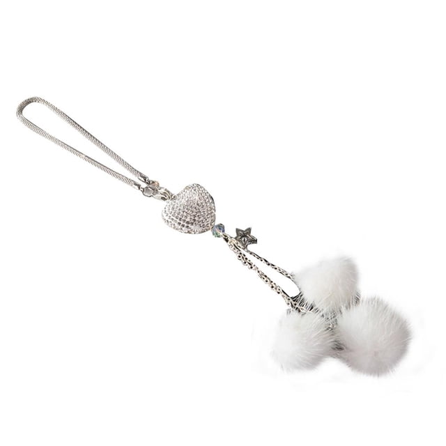 Bling Car Mirror Accessories Bling Love Heart Y Pink Plush Ball Rhinestones Diamond Car Accessories Crystal Car Rear View Mirror Charms Noticed VI012328-03