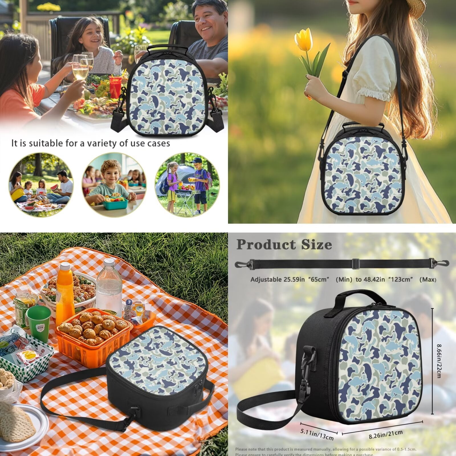 Pzuqiu Fish Camouflage Backpack for Girls 5 Piece School Bookbag with Lunch Bag Lightweight School Bag for Girls 10-12 Elementary Backpack with Water Bottle Holder Pencil Box