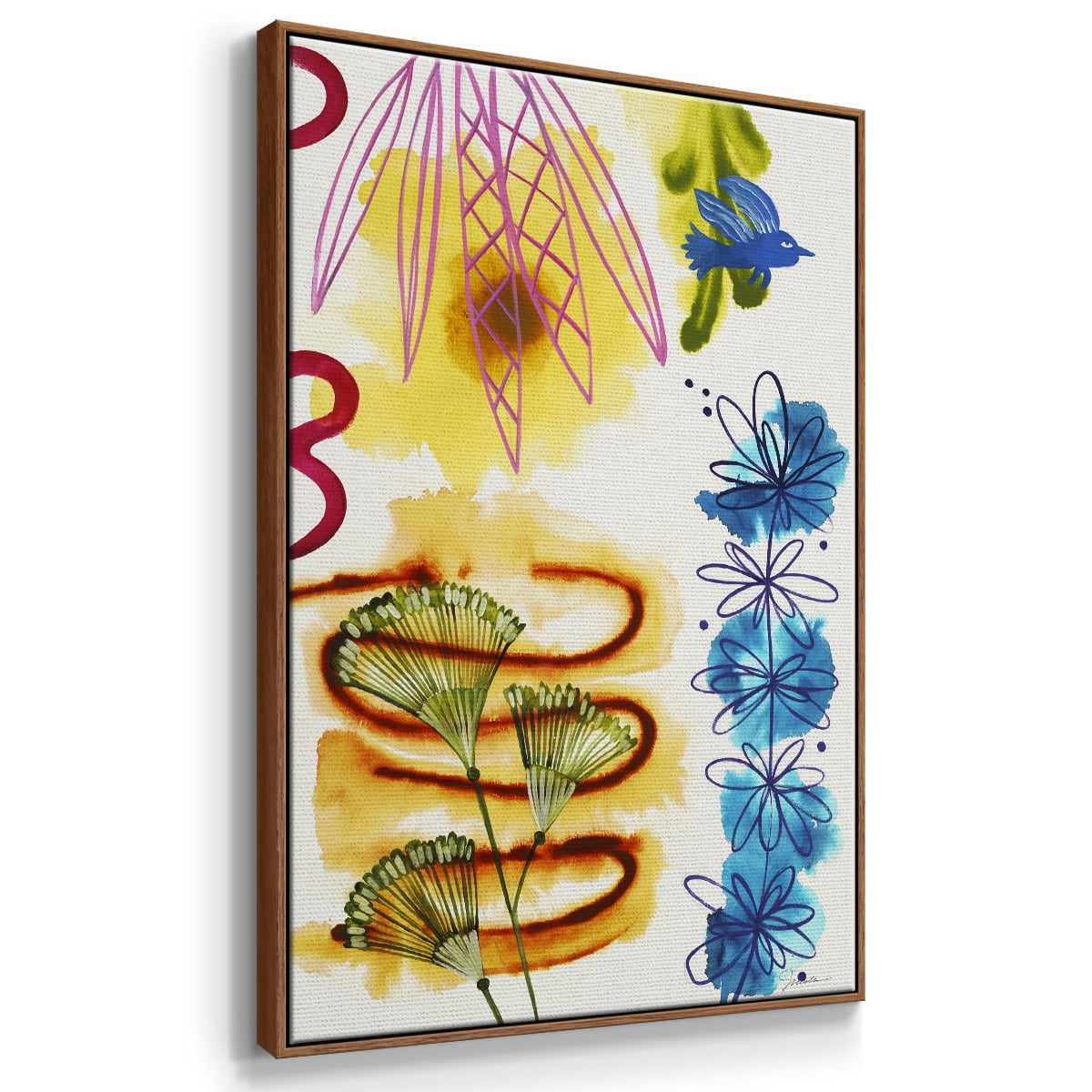 Flower Power I Framed Premium Gallery Wrapped Canvas - Ready to Hang - 27 x 41 - Walnut Floating Frame