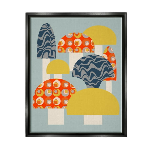 Stupell Industries Fun Patterned Mushrooms Botanical & Floral Painting Black Floater Framed Canvas Art Print Wall Art, 17 x 21