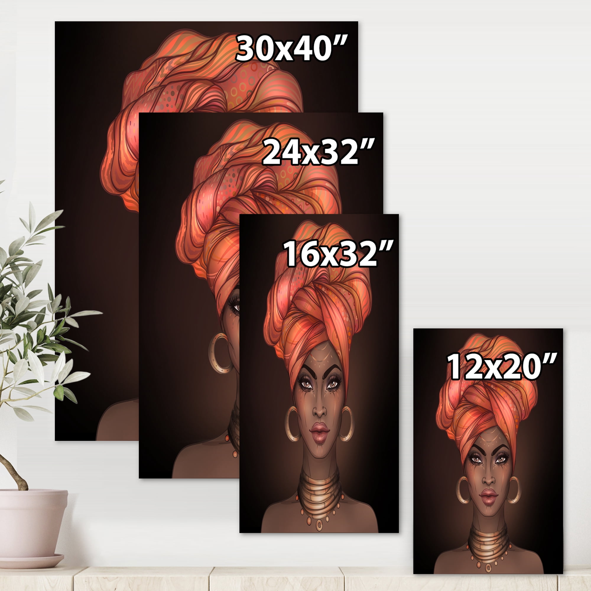 Designart ' African American Woman Portrait with Turban V ' Modern Canvas Wall Art Print