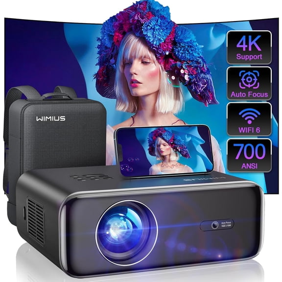 [Auto Focus/4K Support] Projector with WiFi 6 and Bluetooth 5.2, 700ANSI Native 1080P Outdoor Movie Projector, P62 Auto 6D Keystone & 50% Zoom, Smart Home Projector for iOS/Android/TV Stick
