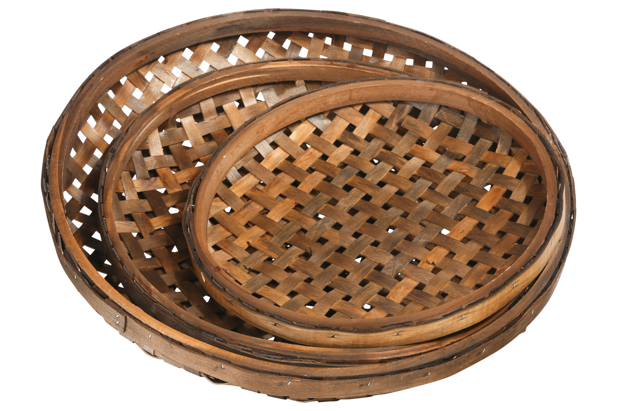 Classic Style Round Tobacco Basket with Weave Pattern, Set