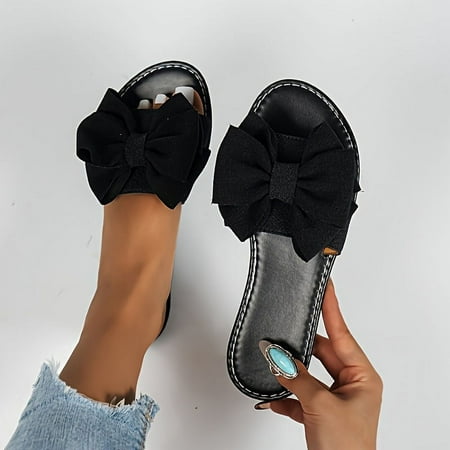 

hotio 2024 Chic Summer Bowknot Slide Sandals for Women Comfy Lightweight All Season Open Toe Flats