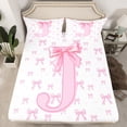 thumbnail image 2 of jejeloiu Girl Personalized Gifts Twin Sheet Sets,Pink Letter J Twin Fitted Sheet,Cute Bow Bowknot Flat Sheet For Princess,Lightweight Room Decoration,3pcs, 2 of 7