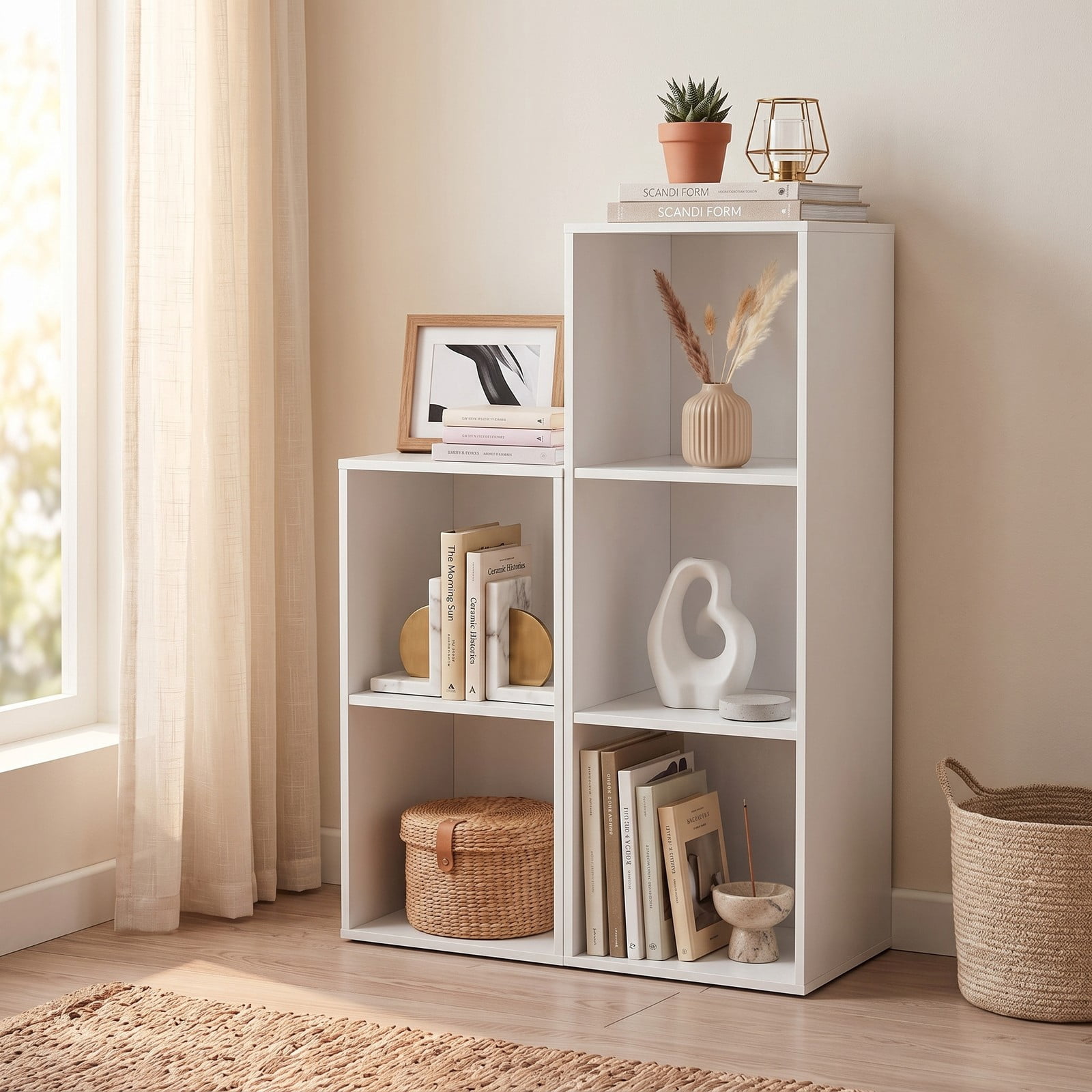 Furnibear 3-Cube Bookcase, Freestanding Cube Storage Organizer Bookshelf with 2 Anti-Tipping Kits and Open Cubby Compartments for Home Office Living Room Study, White