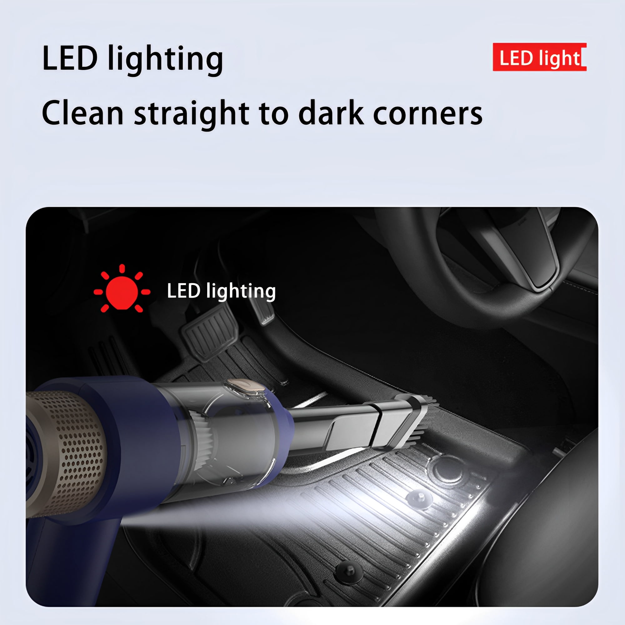 TIKBBRMG Car Vacuum Cleaner, Handheld Cordless Vacuum ,13000PA Suction Portable Mini Small Rechargeable with LED Light For Car Pet Home Office Keyboard Cleaning (Blue)